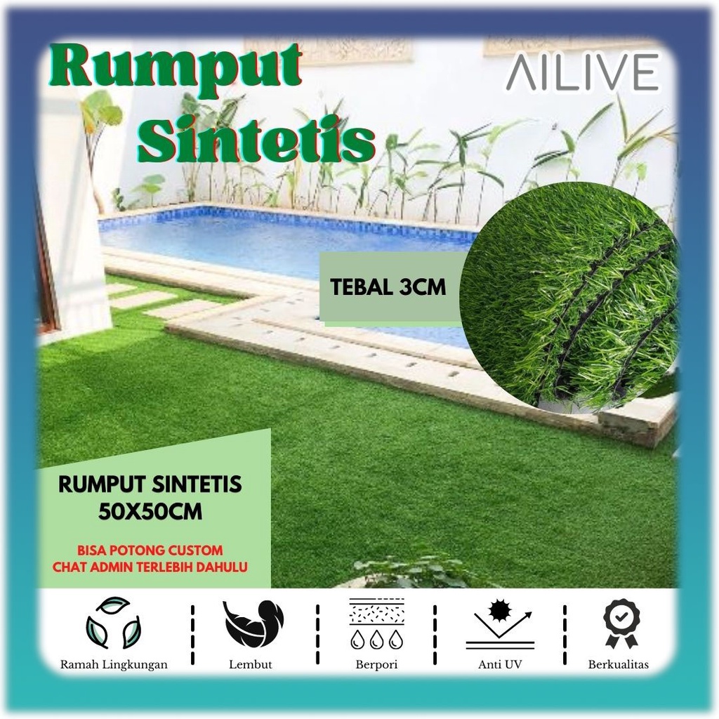 Karpet Rumput Sintetis 35mm Ukuran 50x50cm Rumput Palsu Artificial Swiss Grass Dekorasi Taman