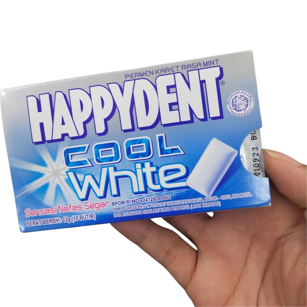 

Happydent Cool White 12gr isi 10 butir Permen Karet Rasa Mint Sensasi Segar