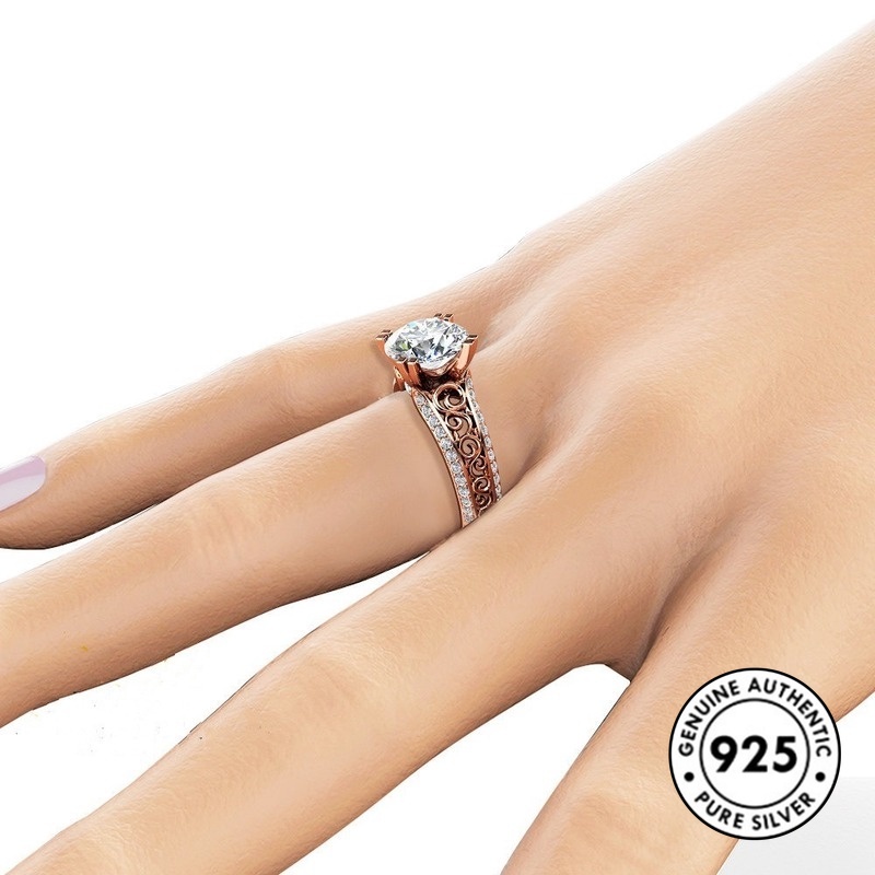 Cincin Model Hollow Bahan S925 Silver Warna Rose Gold