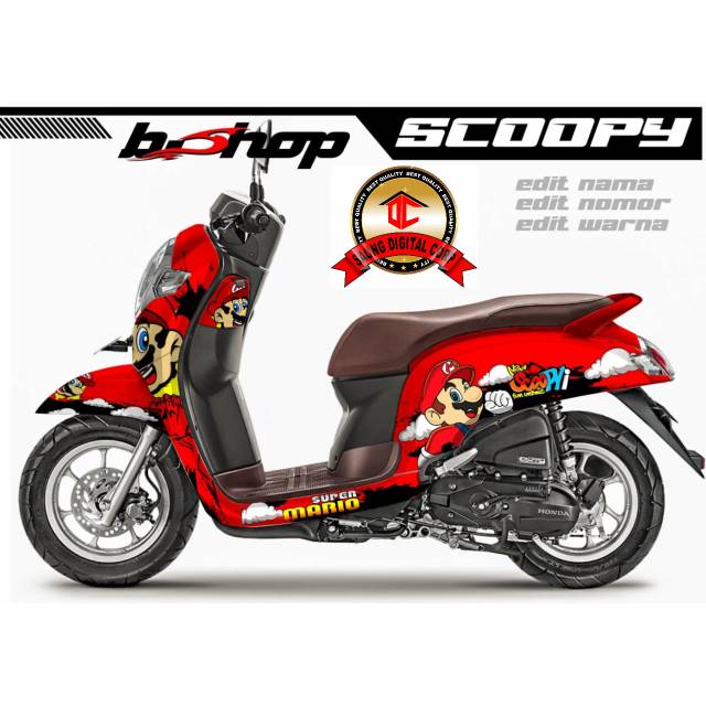 Sticker decal full body Honda Scoopy motip super Mario merah