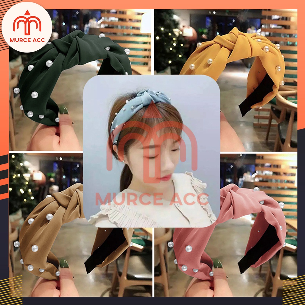 Bando Korea Adriana Kombinasi Mutiara Satin