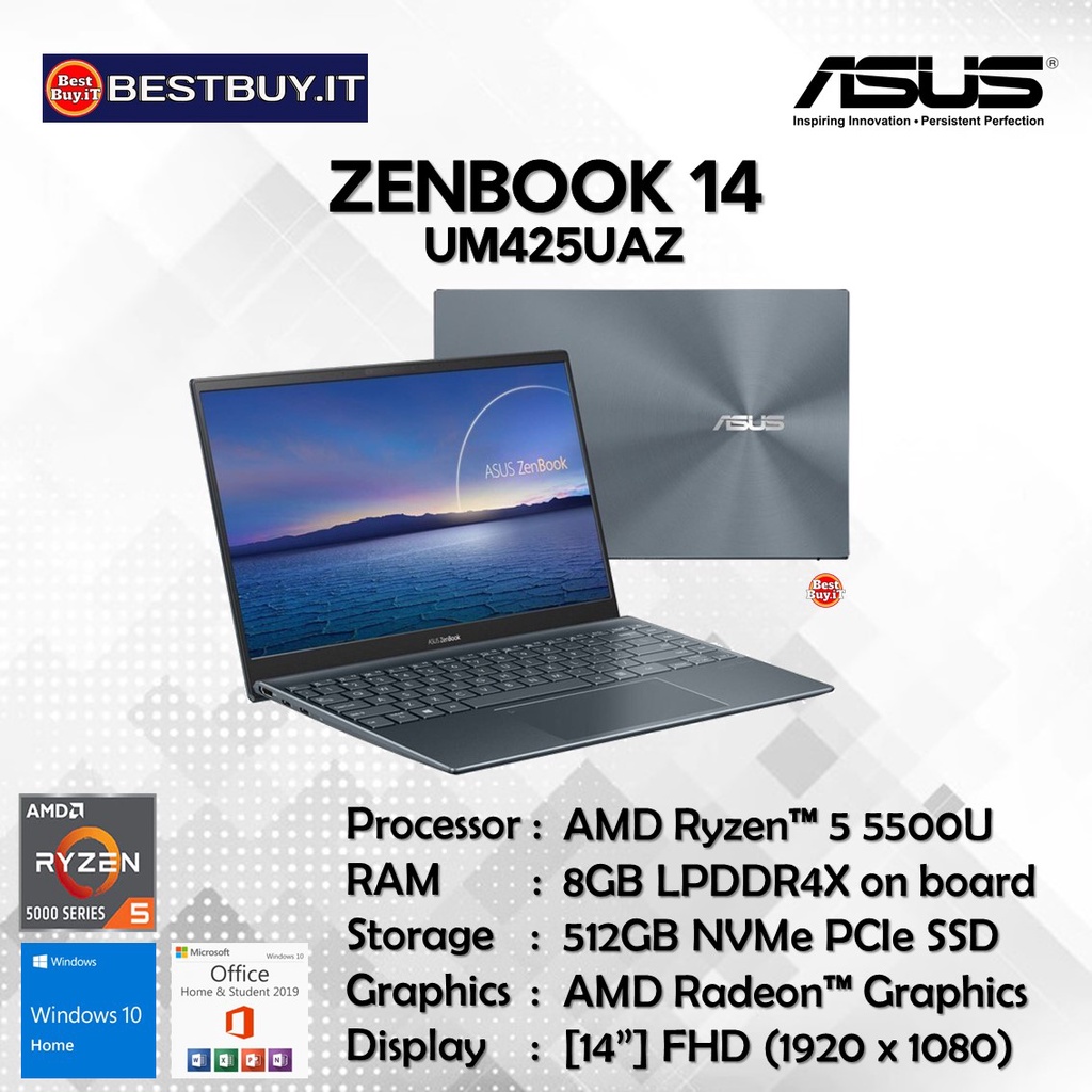 ASUS ZENBOOK 14 UM425UAZ RYZEN 5-5500U 8GB 512GB 14" FHD OHS W10