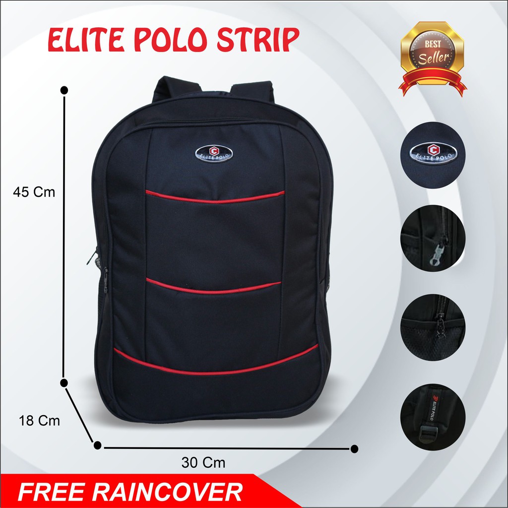 Tas Ransel Punggung Elite Polo Strip Merah Backpack Sekolah Kuliah Kerja Elegant Berkualitas