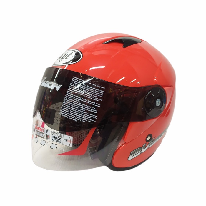 Helm Halfface KYT 2 Vision Solid Polos Merah Ferarri | Double Visor