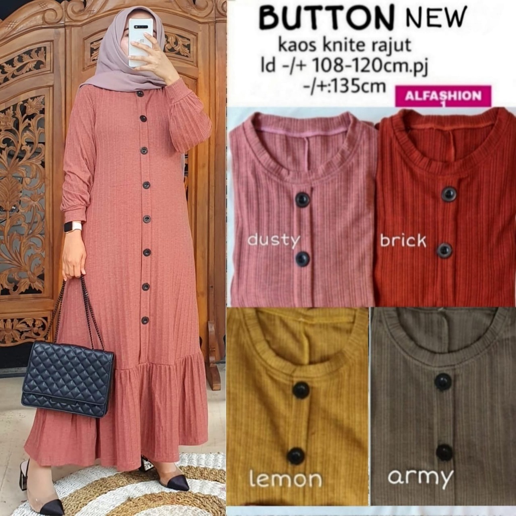 Button Baju Gamis Knit Rajut Polos Jumbo Ld 120 Gamis Polos Big Size XXL Kekinian