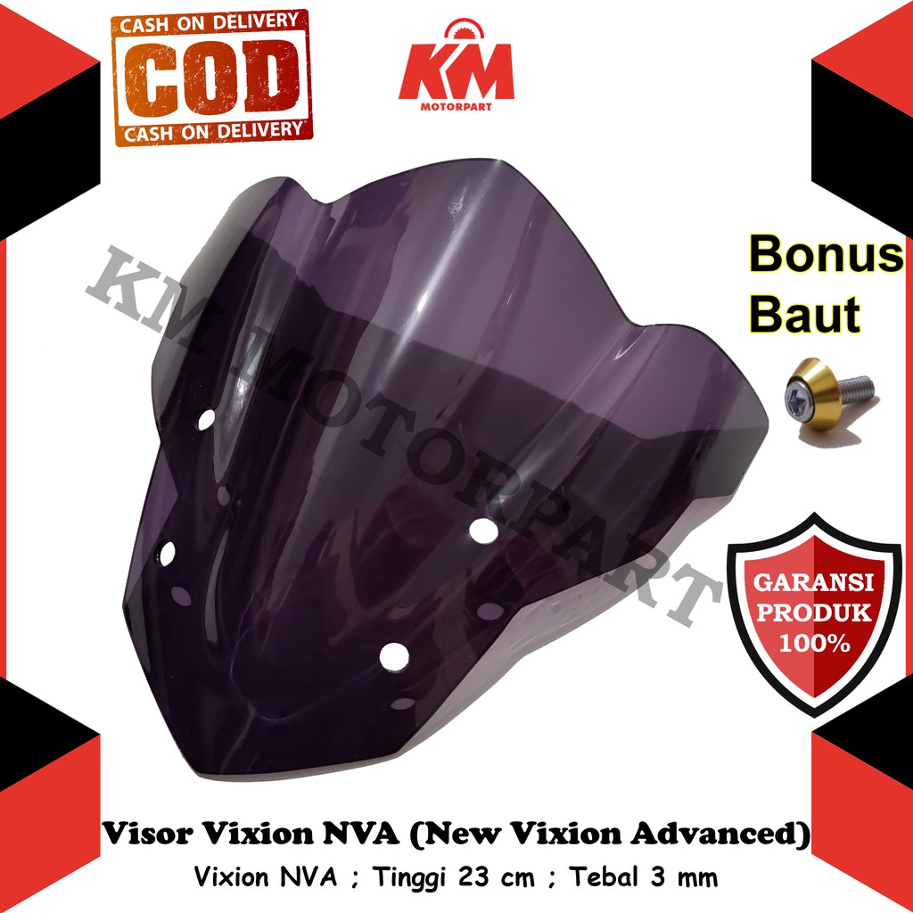 Visor Windshield Vixion Advance new NVA Variasi Hitam dan Bening Tebal 3 mm Bahan Kaca Mika Akrilik