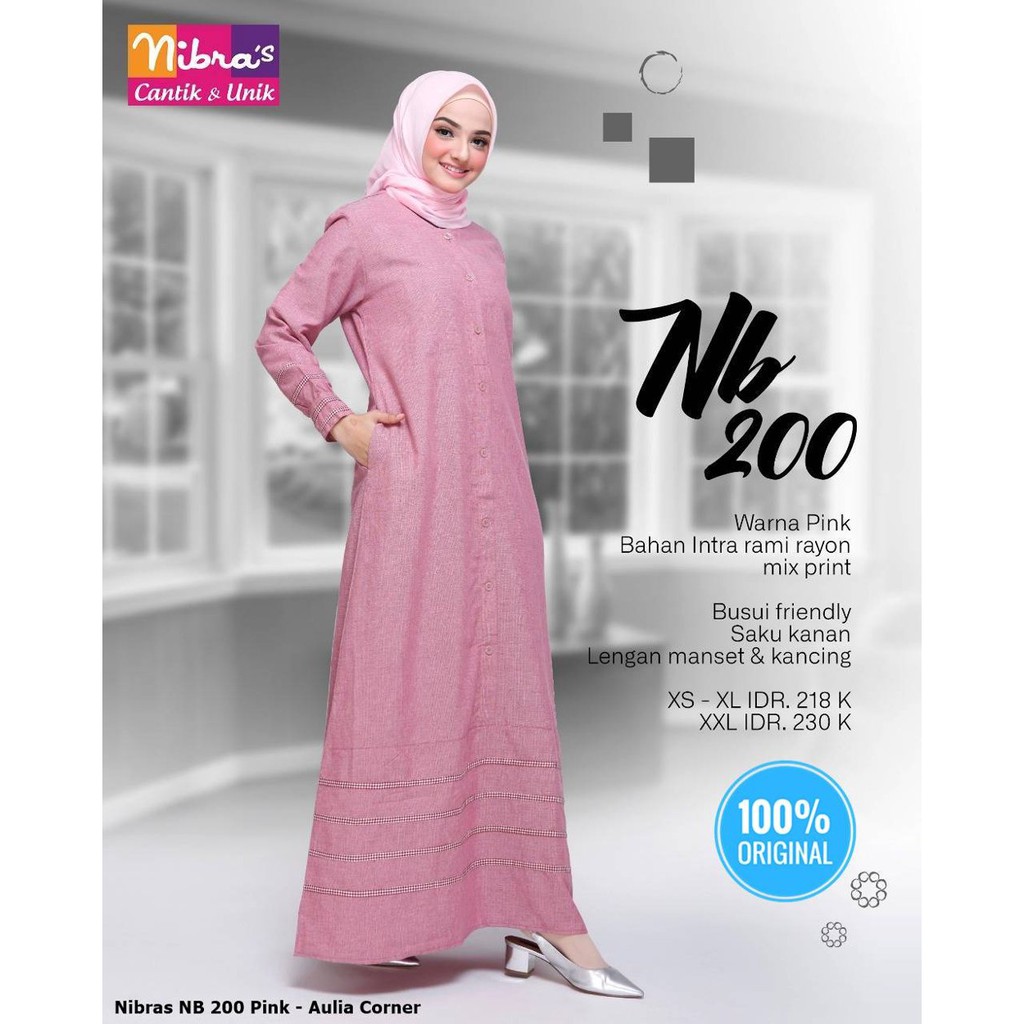 Gamis Hoodie Wanita Gamis Nibras NB 200 Pink ORIGINAL Model Trendi