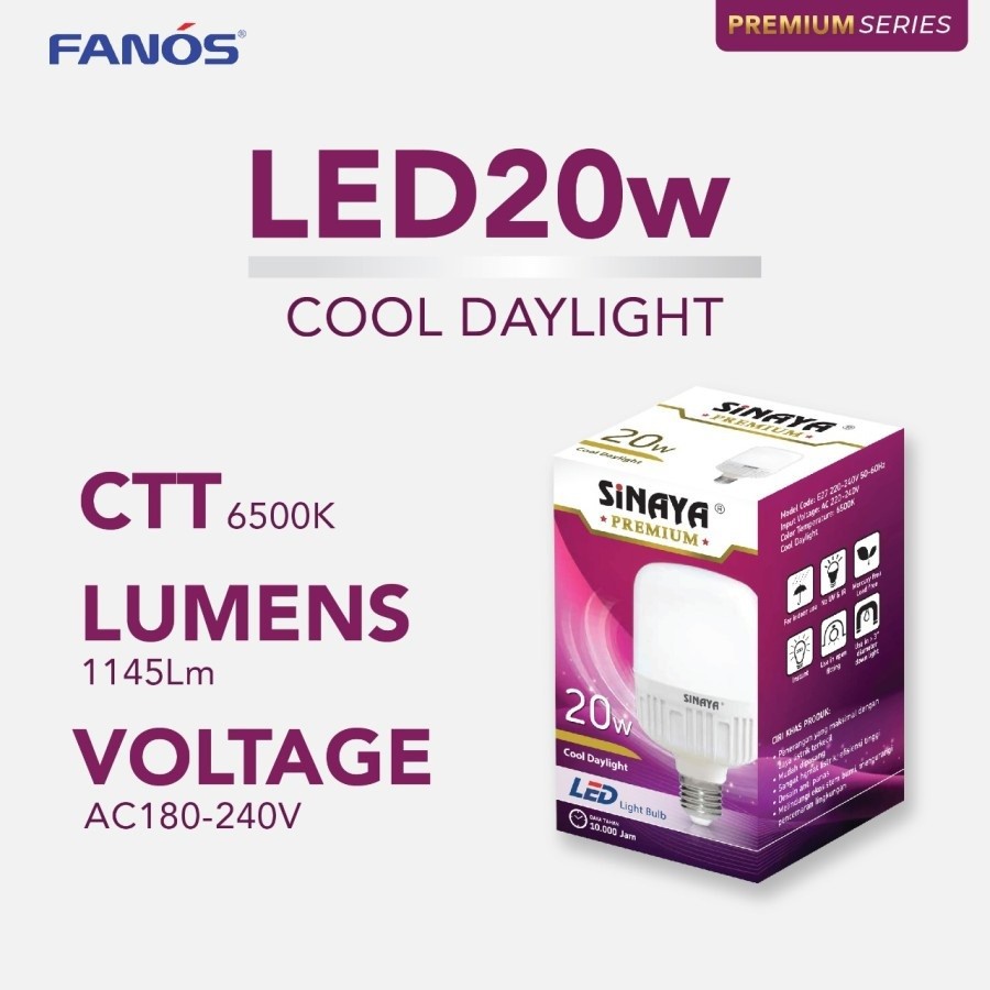 Sinaya Premium Lampu Led 20 Watt Paket 5 Pcs - Bohlam Murah 20W Isi 5 20Watt 20 W
