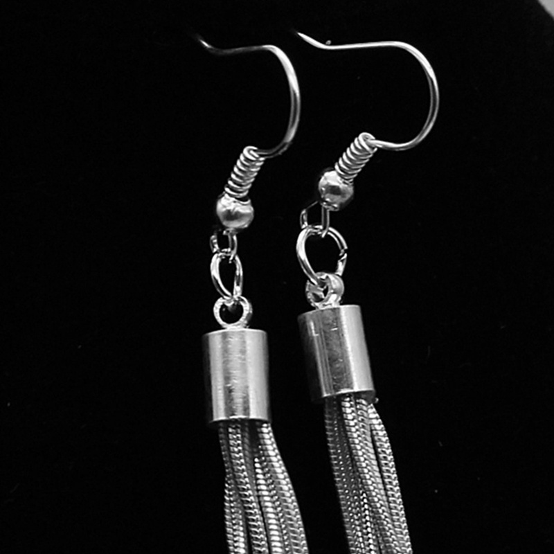 Anting Gantung Panjang Lapis Silver Model Rantai Rumbai Untuk Wanita