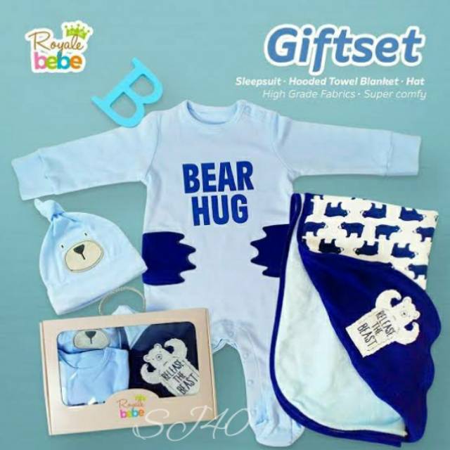PAKET KADO, PAKET SET ,JUMPSUIT , BAJU KODOK SET ROYALE BEBE GIFT SET