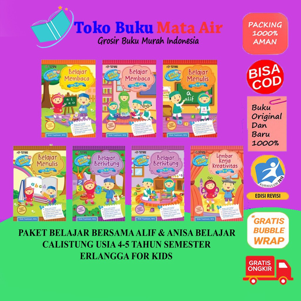 BEST SELLER PAKET BELAJAR BERSAMA ALIF & ANISA USIA 4-5 TAHUN BELAJAR CALISTUNG ERLANGGA FOR KIDS