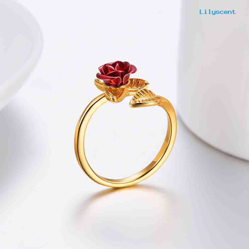 Cincin Model Terbuka Adjustable Desain Bunga Mawar Untuk Wanita