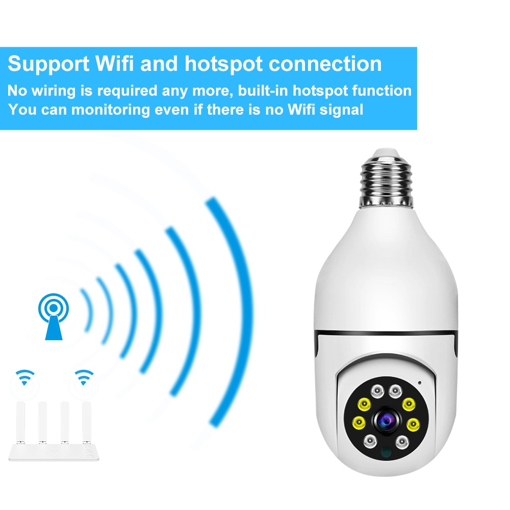 E27 Wifi IP CCTV Remote 360 Derajat pasang di fiting lampu PLN 220V lampu sorot IR Night Vision Penglihatan Malam sensor gerak Motion sensor 2MP Wireless Wifi IP Camera Outdoor Indoor IR Night Vision Motion Tracking Detect Smart Camera Home Security