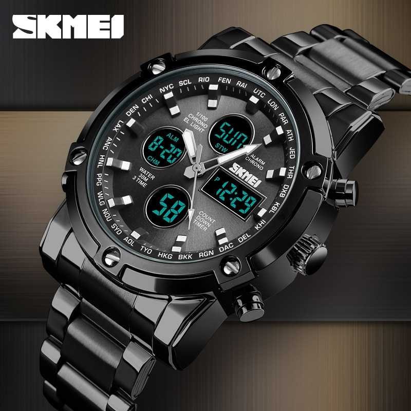 SKMEI Jam Tangan Kasual Digital Analog Pria JT 58 Jam Tangan Stainless Steel Waterproof Berkualitas