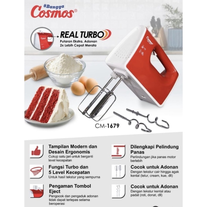 HAND MIXER COSMOS TURBO CM1679 CM 1679 5 KECEPATAN PENCAMPUR PENGADUK ADONAN KUE