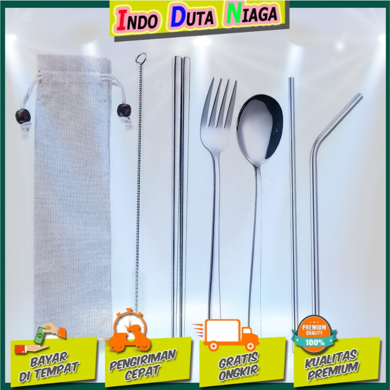 Tofok Cutlery Set Perlengkapan Makan Sendok Garpu Beige Cloth Bag T1