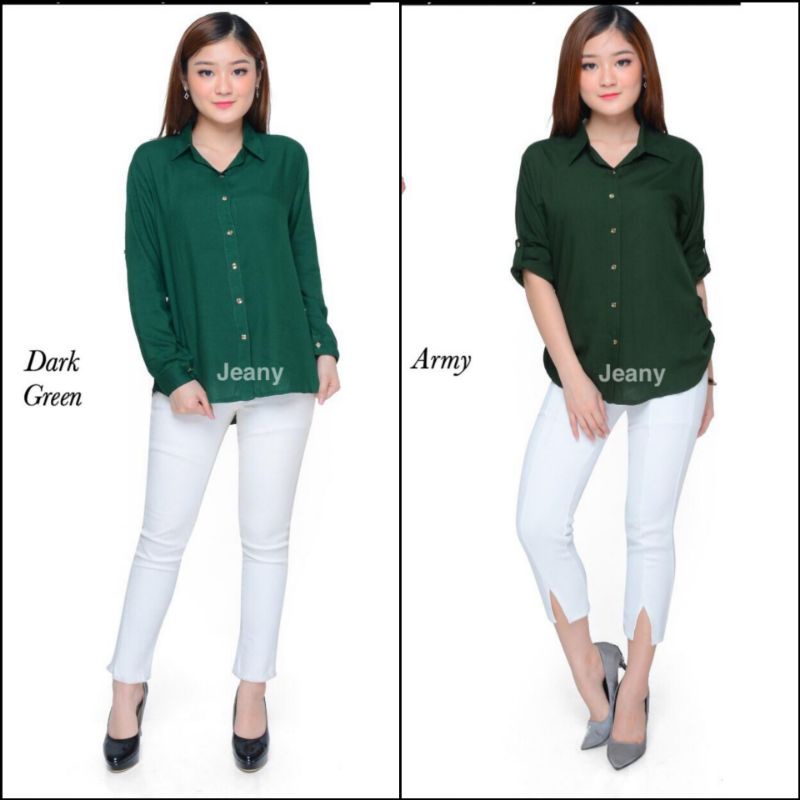 Kemeja Blouse Blus Atasan Wanita Kasual Kerja Kantor Formal Bahan Katun Rayon Lengan Panjang