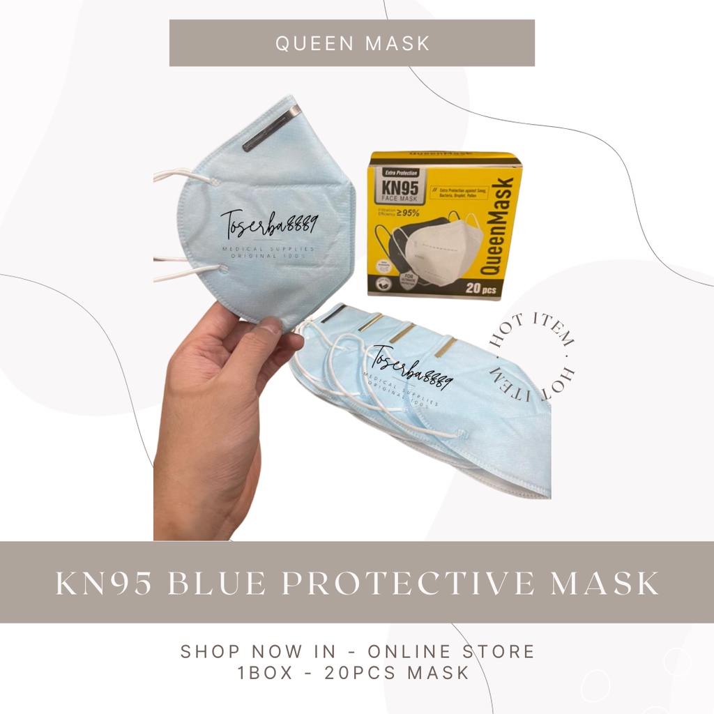 MASKER KN95 LIMITED EDITION BLUE EARLOOP 5PLY KAWAT LUAR ISI 20 PCS - QUEEN SURGICAL FACE MASKK