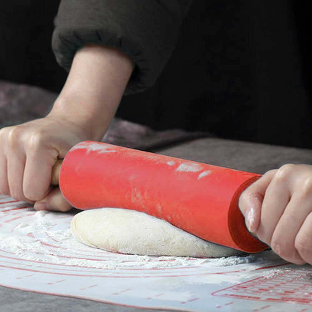 ROLLING PIN SILICONE DENGAN PEGANGAN KAYU/ PENGGILING ADONAN SERBAGUNA / ROLLING PIN UNTUK ADONAN