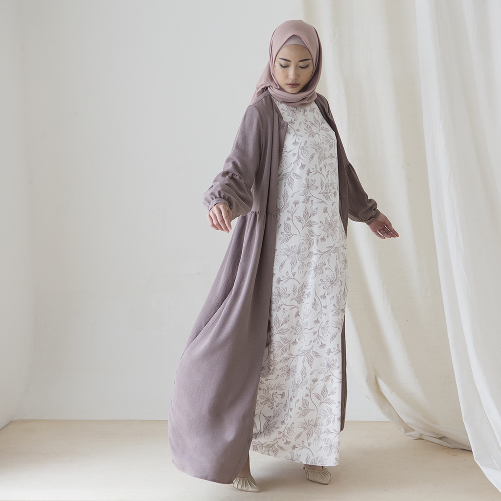 Puspa Dress by Aska Label - Gamis motif putih, hijau, lilac, pink home dress lengan panjang bahan rayon premium busui friendly