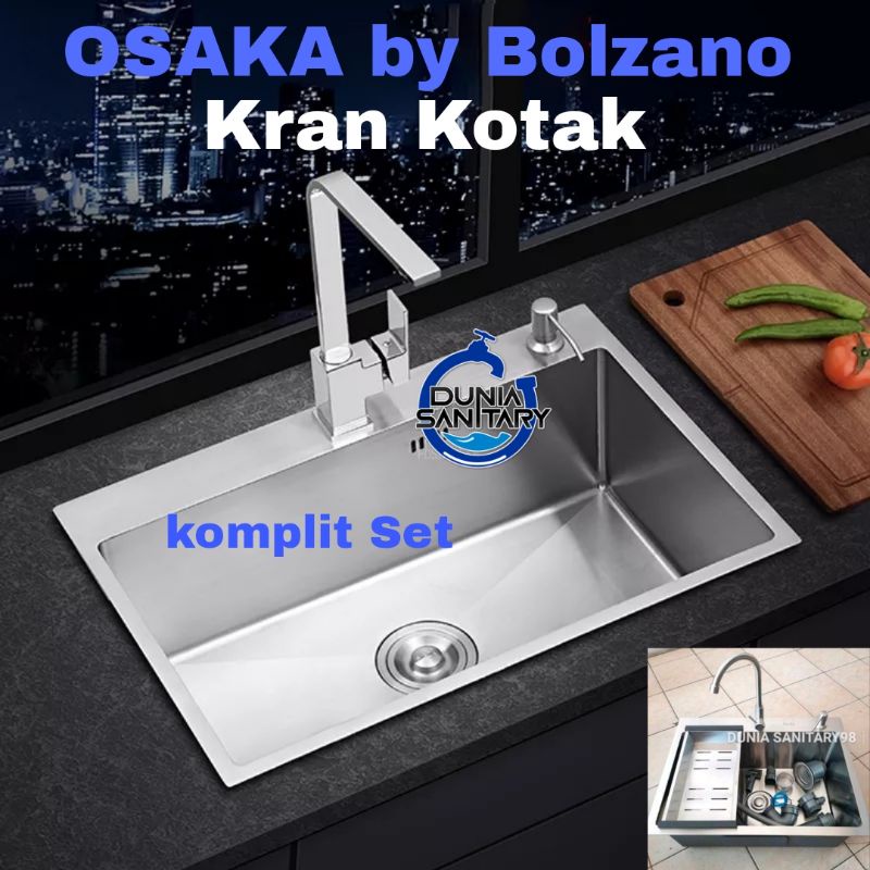 Paket Komplit Kitchen sink Singapura by BOLZANO 6045 Bak cuci piring stainless sus 304 Original