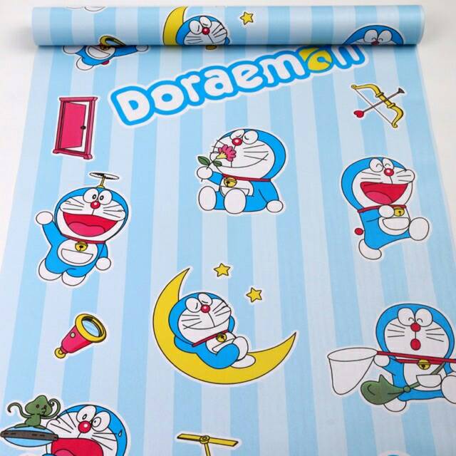 WALLPAPER STICKER | DORAEMON GARIS BIRU | Lebar 45cm x Panjang 9 meter