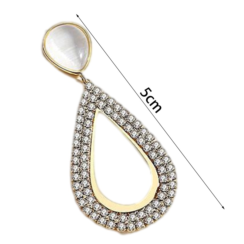 Anting Drop Mutiara Putih Bentuk Bulat Warna Emas Bahan Zirkon Gaya Korea Bohemian Untuk Wanita