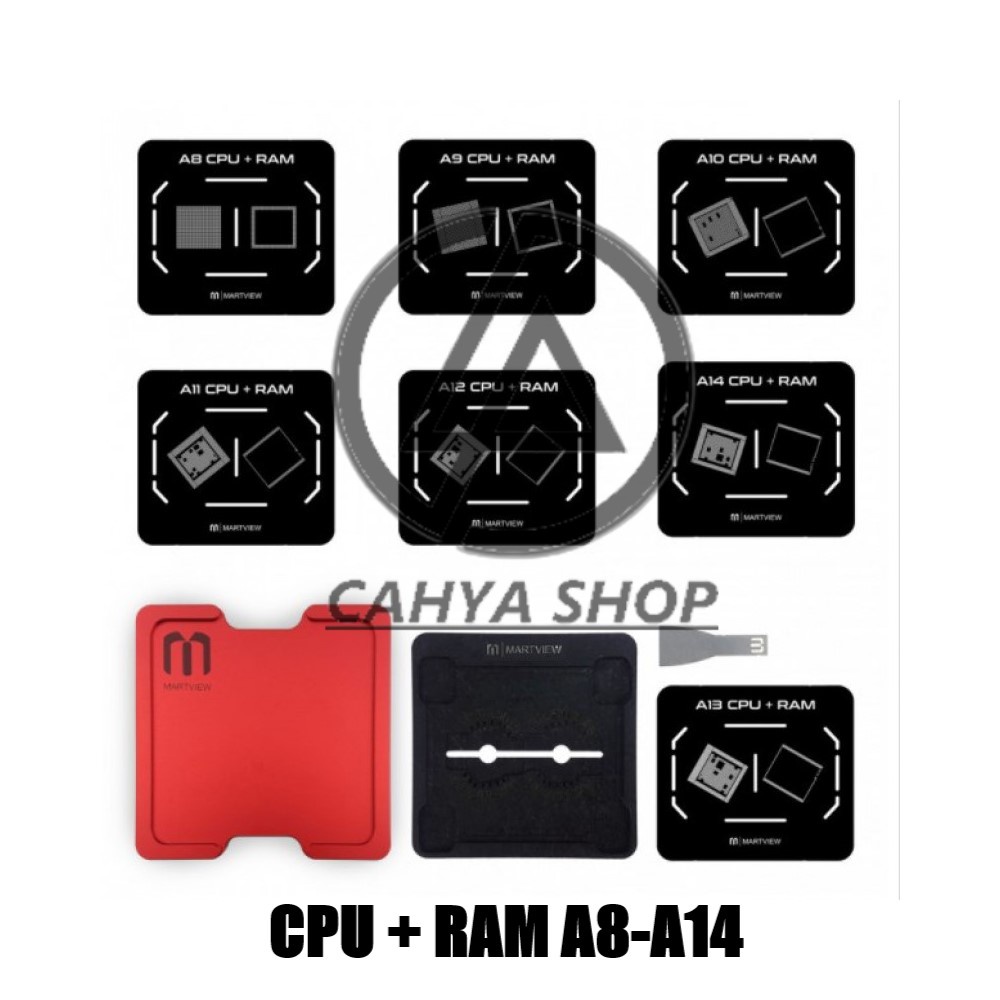 Cetakan Ic Cpu dan Ram Reballing Stencil Full Set for IP A8/A9/A10/A11/A12/A13/A14 Martview RB-02 Original