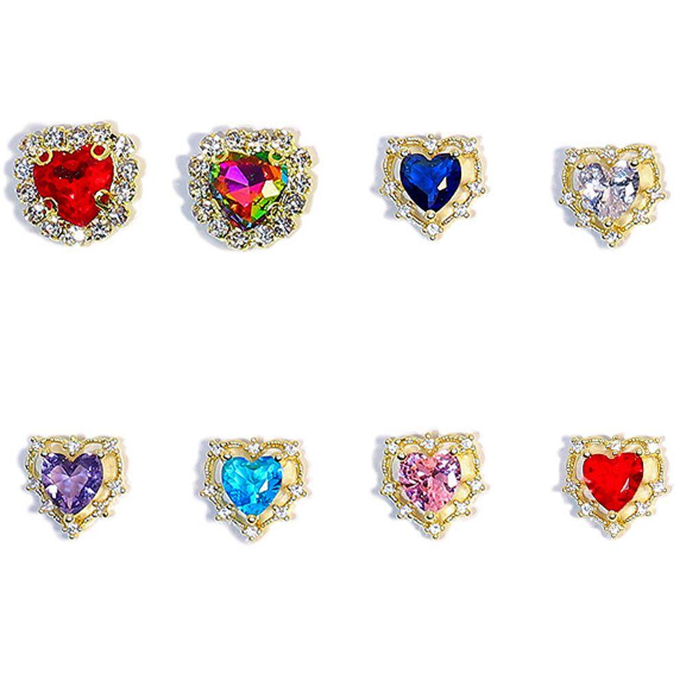 AUGUSTINA Agustina Hati Nail Art Dekorasi Wanita Warna-Warni Fashion Zirkon 3D Perhiasan Kuku