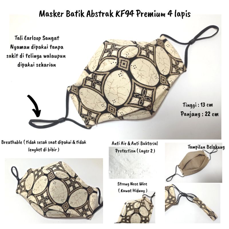 Masker Batik Katun Abstrak 3D KF94 Anti Air Premium 4 ply Pria Cowok Wanita Keren Hijab Headloop
