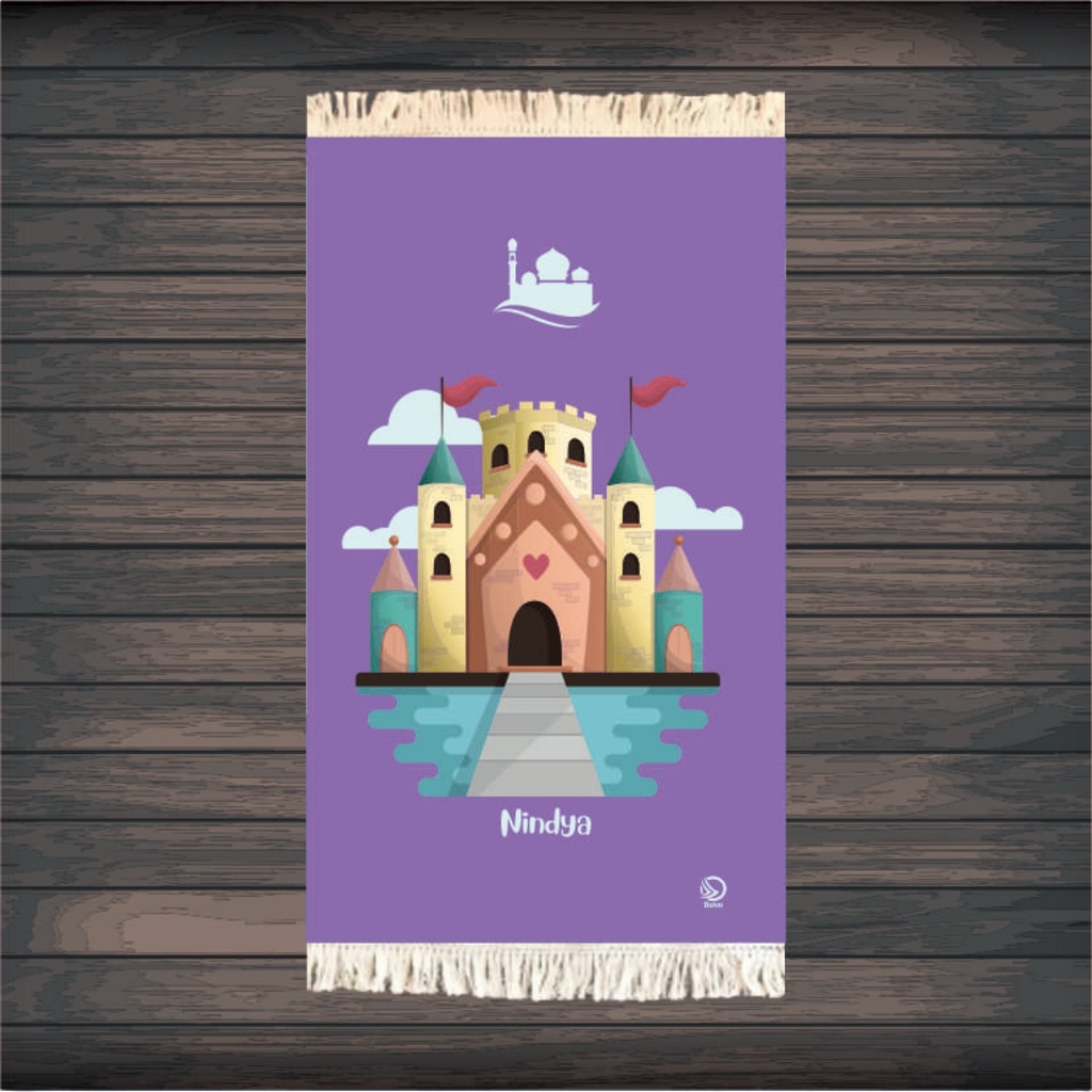 Sajadah Anak Premium Grade Free Custom Nama Exlusive Printed, Antislip dan Bisa Lapis Busa-Purple Castle