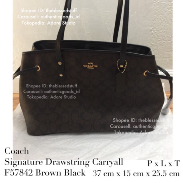 COACH Signature Drawstring Carryall Shoulder Bag - Brown/Black