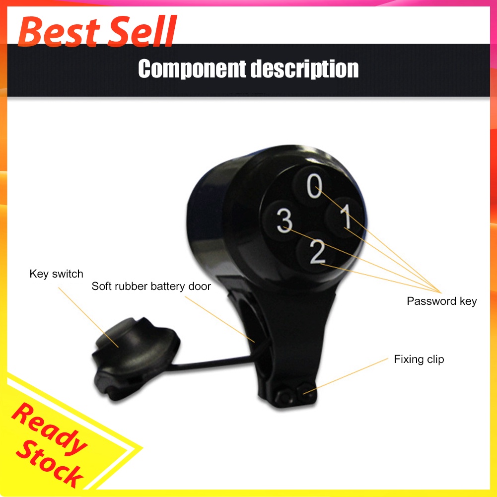 Sunding Bicycle Handlebar Password Alarm Ring Bell Anti-Theft Alert Horn