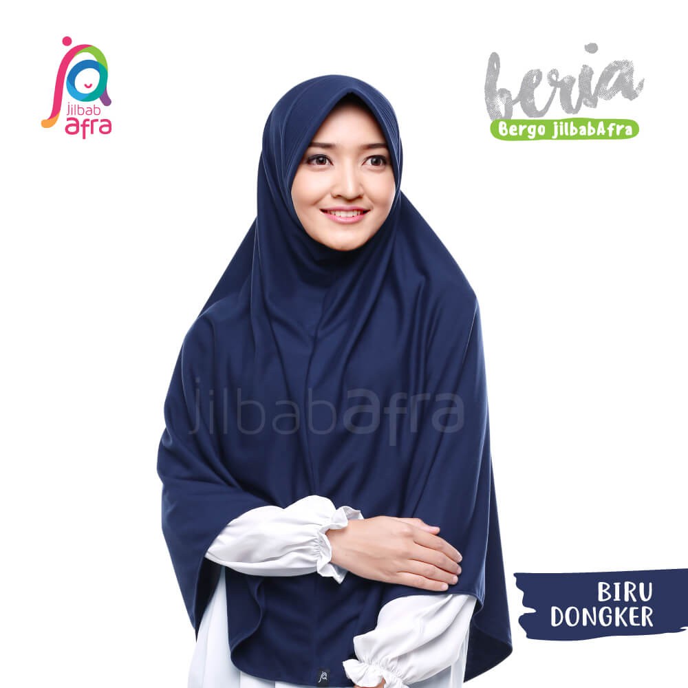 Jilbab Beria Biru Dongker - Bergo Jilbab Afra - Hijab Instan Bahan Kaos, Adem &amp; Lembut