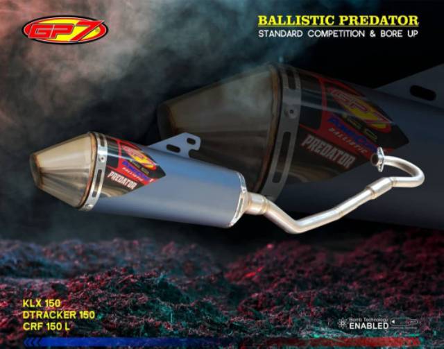 KNALPOT MEREK GP7 RS ORIGINAL TYPE BALLISTIC RS BORE UP KAWASAKI KLX150R DAN D-TRACKER 150R CRF150