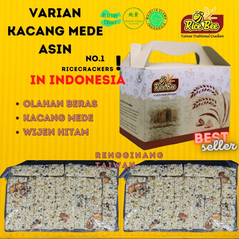 RicebeeBox Mede Asin / Rengginang Taiwan / Vegan Snack / Cemilan sehat / Vegetarian / Halal