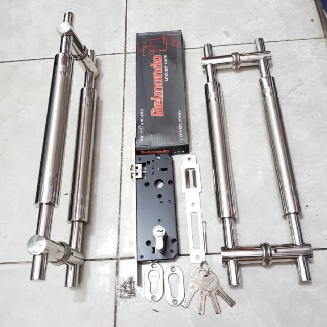 Handle pintu baut tembus stainless 43cm 2set + body pelor