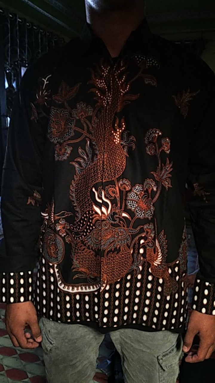 Naga Hitam Kemeja Batik Pria Katun Sragenan Full Furing