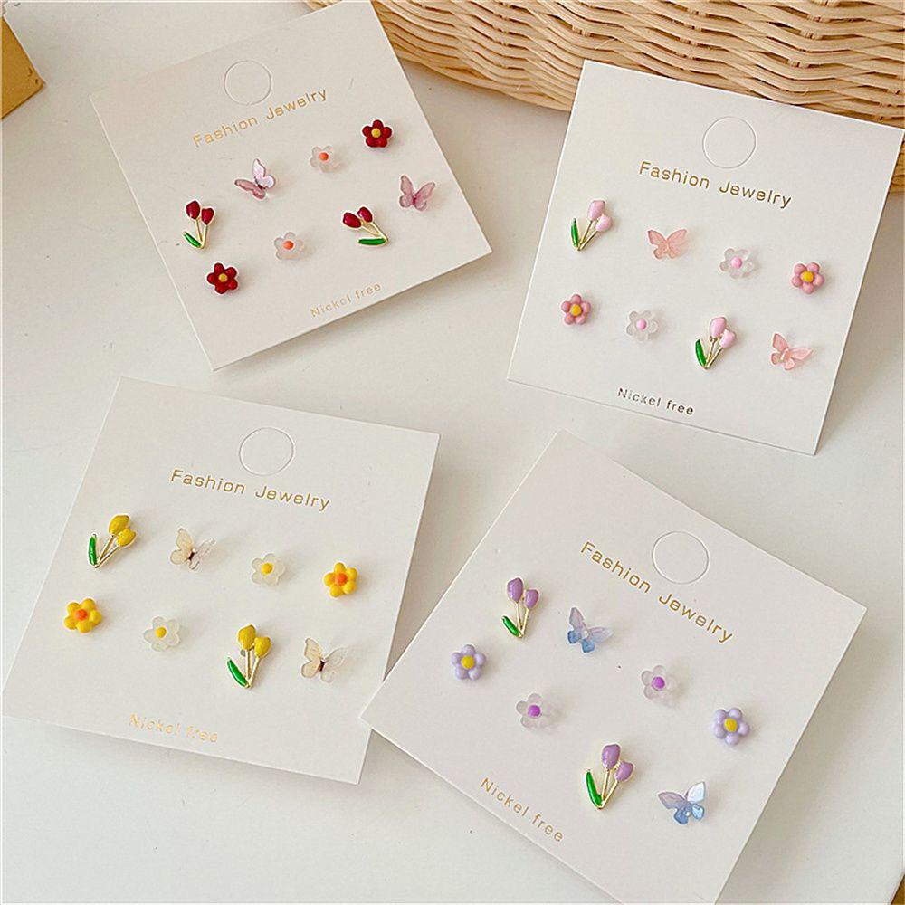 Nanas 8 Pcs/SET Kupu-Kupu Bunga Anting Elegan Wanita Pesta Perhiasan Mini Studs Earrings