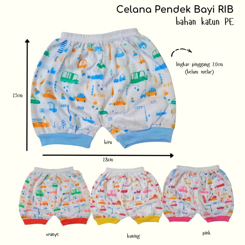 Celana Pendek Bayi Katun RIB 0-6 Bulan 1Pcs Celana Pendek Harian Bayi Celana Bayi Lusinan Harga Grosir