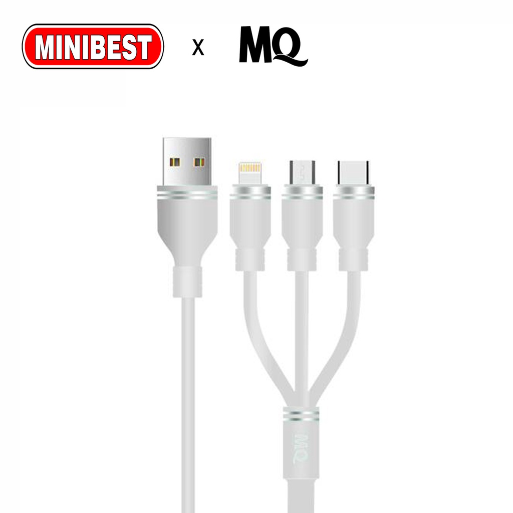 Kabel Charger 3 in 1 Micro USB Type C Lighning 2.4A Fast Charging 1M Nylon Braided Cable MQ-CB-04