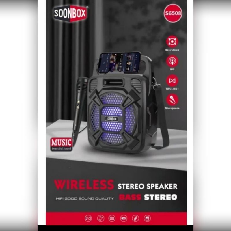 Speaker Bluetooth Wireless Soonbox S6508 Free Mic Suara Mantap