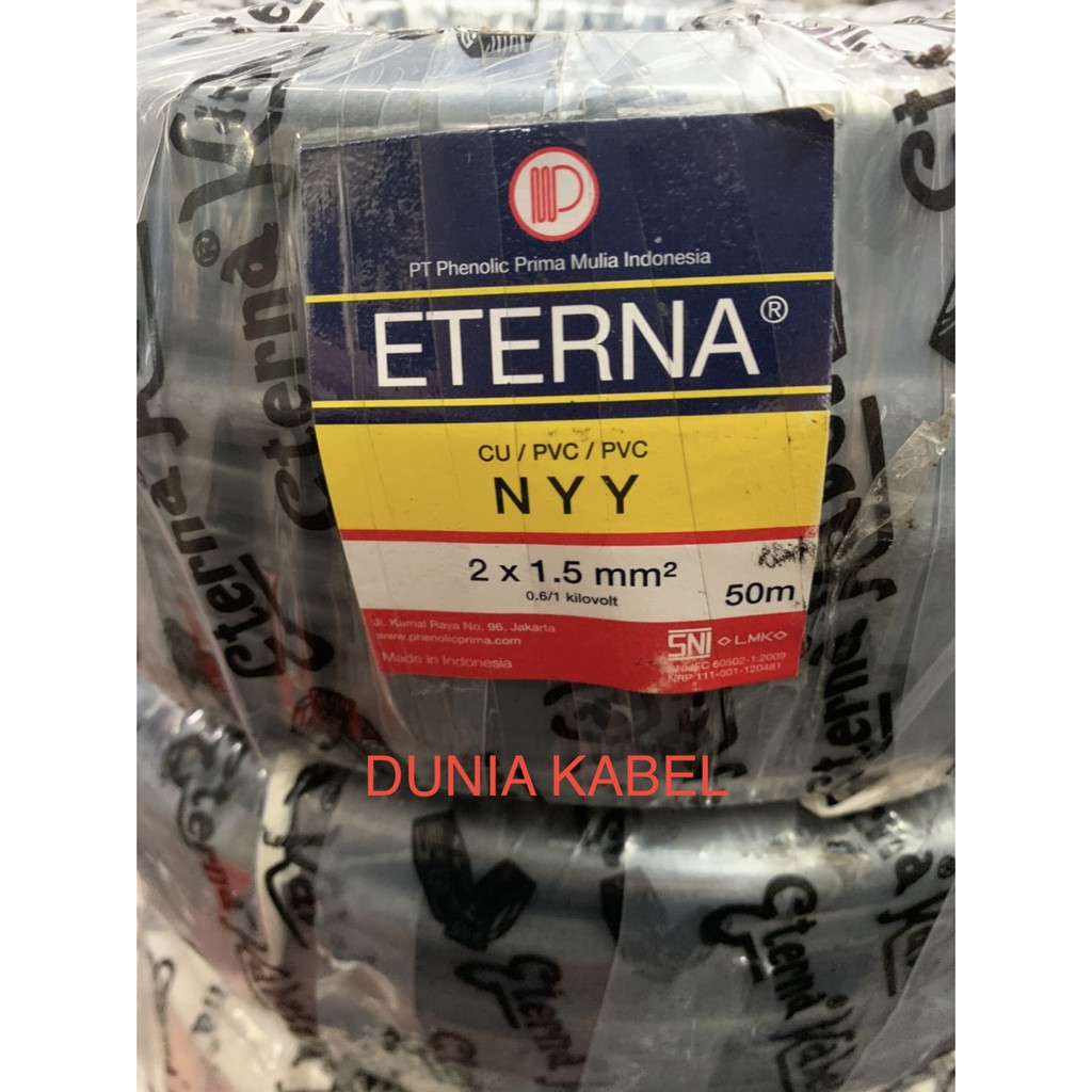 Kabel Kawat / NYY Eterna 2x1.5 2 X 1,5 warna Hitam @50 meter