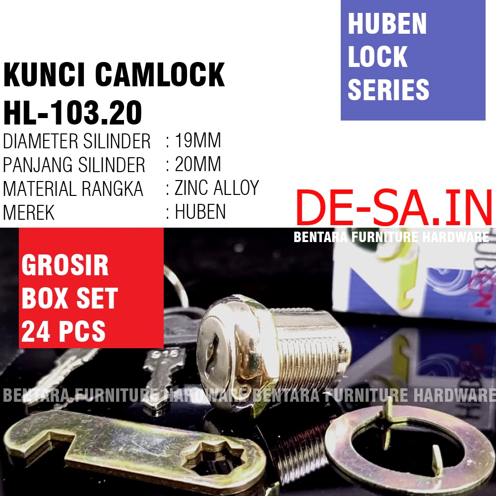 (GROSIR) Huben HL-103 20MM CAMLOCK CAM LOCK KUNCI HUBEN KUNCI LOKER EKONOMIS  (BOX SET = 24 PCS)