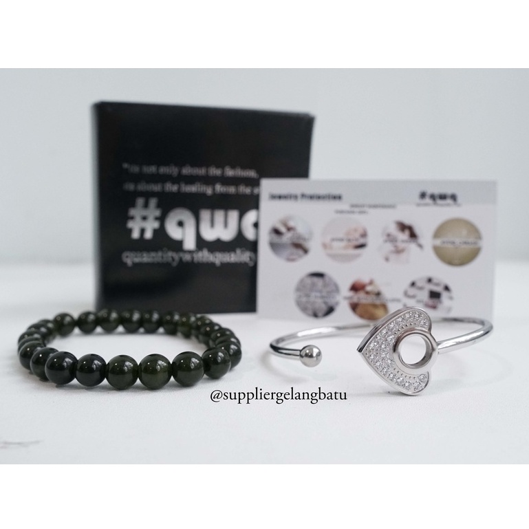 BLACK JADE dan LOVE MATA gelang batu + titanium natural SWAROVSKI