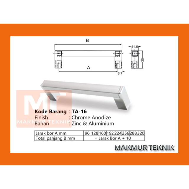 Tarikan laci Tarikan pintu Huben TA 16 - 192 mm