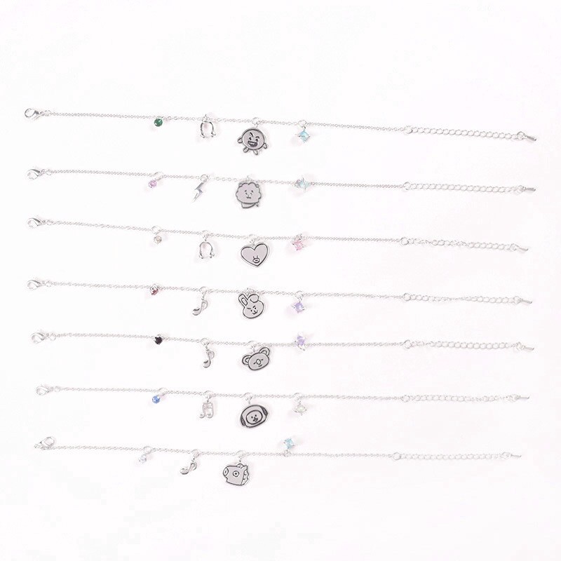 Gelang Tangan Rantai Motif Kartun BTS Kpop bt21 Warna Silver untuk Wanita