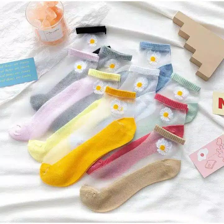 Kaos Kaki Bunga Daisy Transparan Wanita