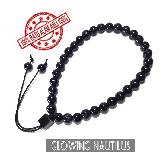 Gelang Tasbih 33 Batu Asli Pasir Emas Biru 6mm