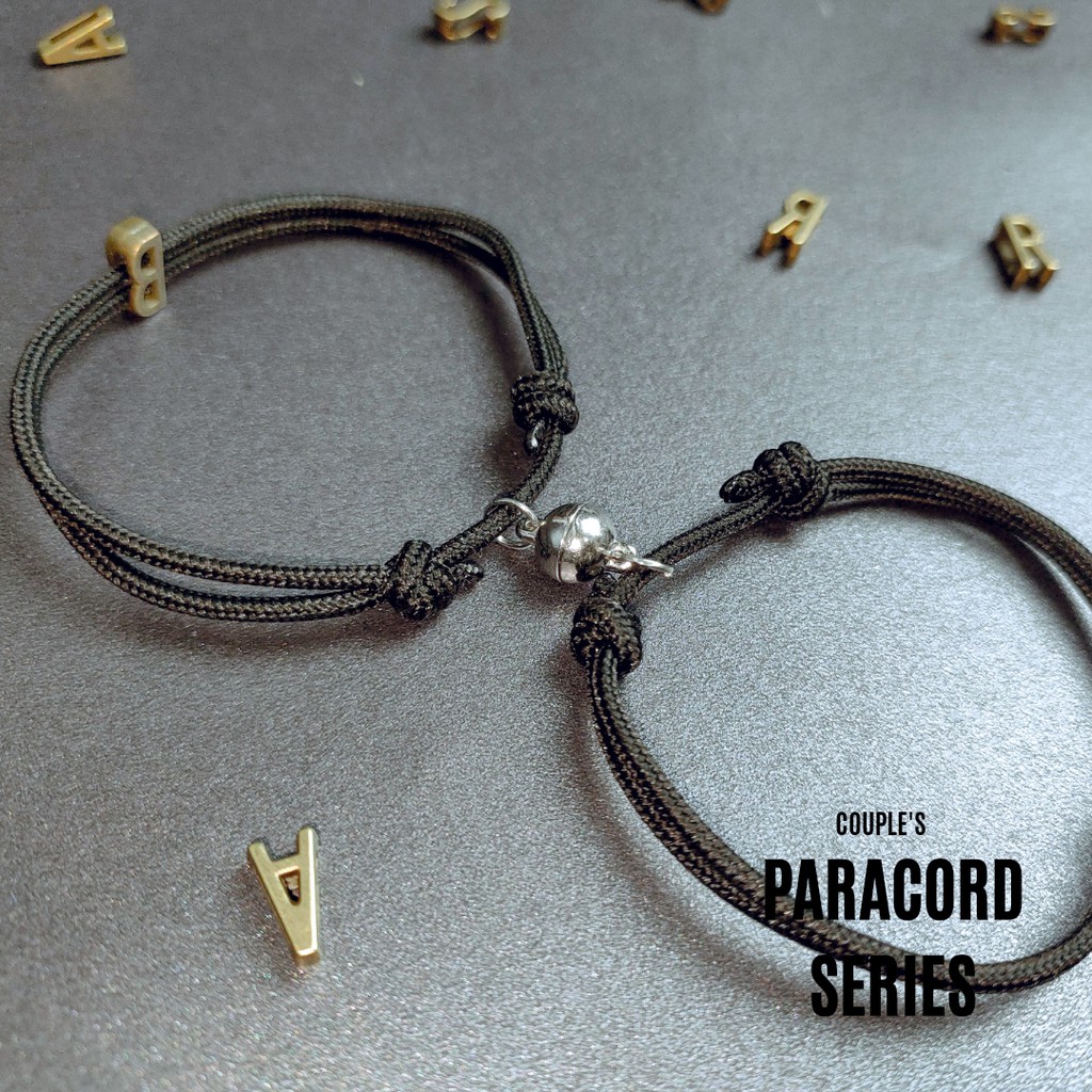 Gelang Couple Magnet Inisial Huruf Nama Gelang Persahabatan Gelang Tali Hitam Paracord Pria Wanita